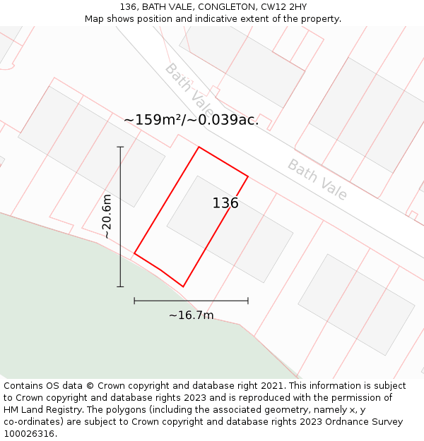 136, BATH VALE, CONGLETON, CW12 2HY: Plot and title map