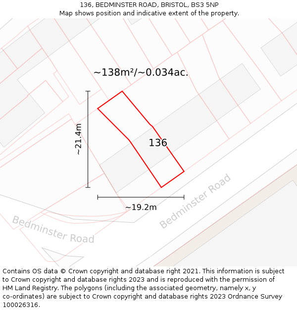 136, BEDMINSTER ROAD, BRISTOL, BS3 5NP: Plot and title map