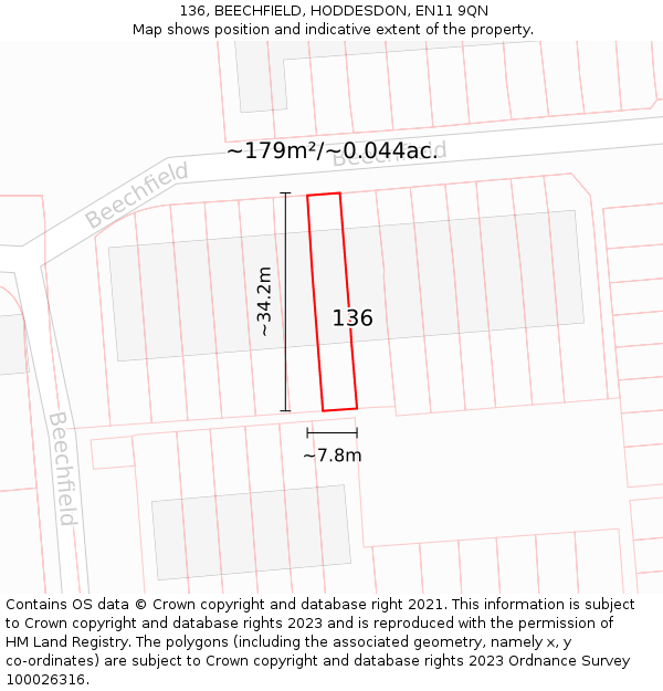 136, BEECHFIELD, HODDESDON, EN11 9QN: Plot and title map