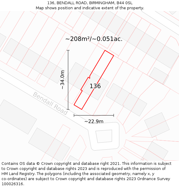 136, BENDALL ROAD, BIRMINGHAM, B44 0SL: Plot and title map