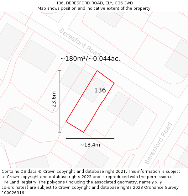 136, BERESFORD ROAD, ELY, CB6 3WD: Plot and title map