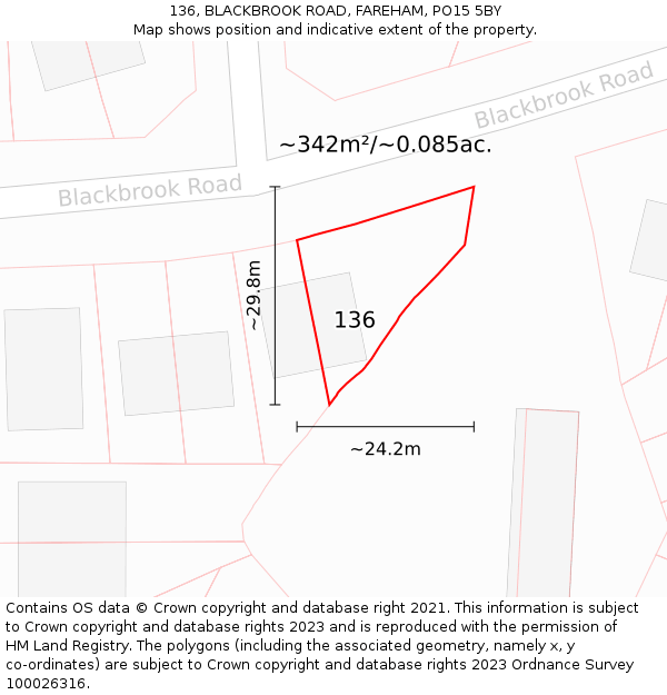 136, BLACKBROOK ROAD, FAREHAM, PO15 5BY: Plot and title map