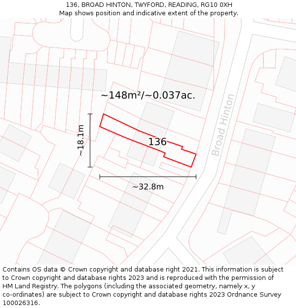 136, BROAD HINTON, TWYFORD, READING, RG10 0XH: Plot and title map