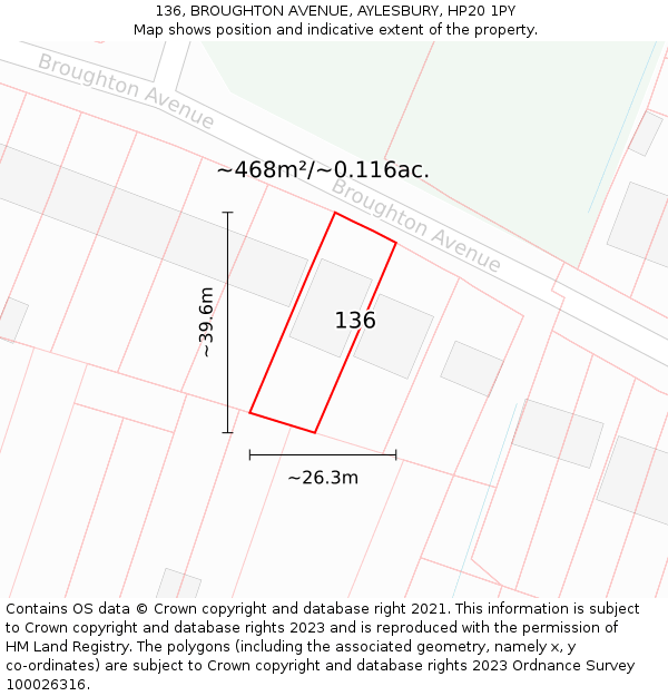 136, BROUGHTON AVENUE, AYLESBURY, HP20 1PY: Plot and title map