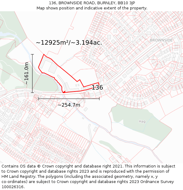 136, BROWNSIDE ROAD, BURNLEY, BB10 3JP: Plot and title map