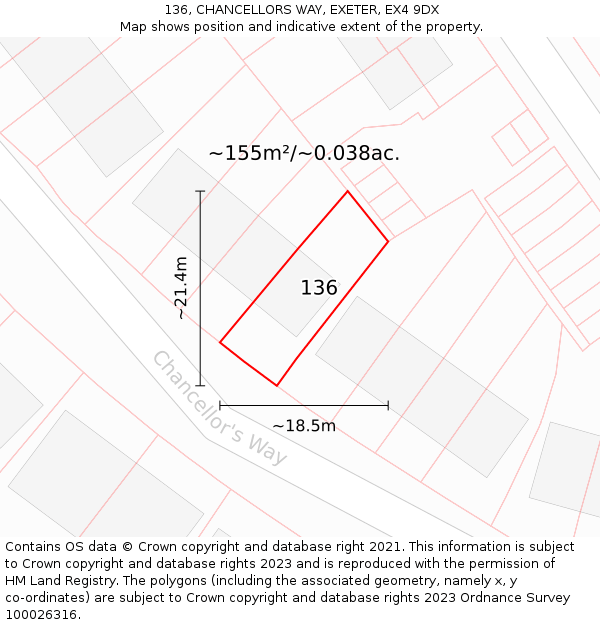 136, CHANCELLORS WAY, EXETER, EX4 9DX: Plot and title map