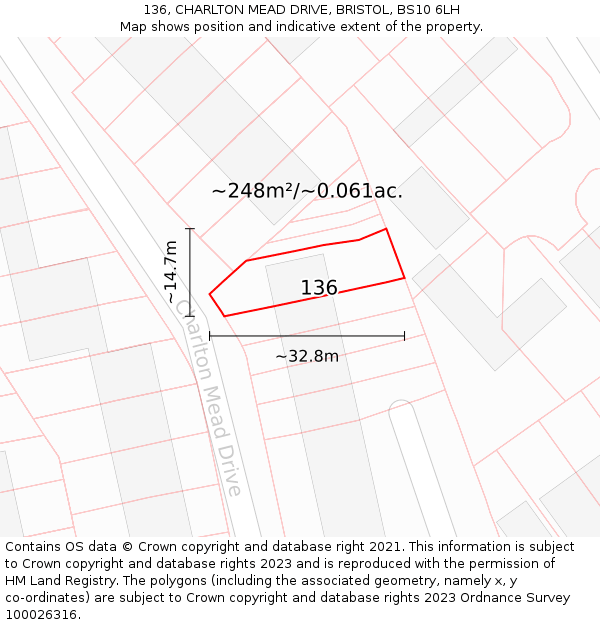 136, CHARLTON MEAD DRIVE, BRISTOL, BS10 6LH: Plot and title map