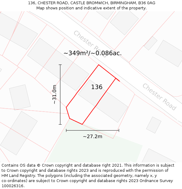 136, CHESTER ROAD, CASTLE BROMWICH, BIRMINGHAM, B36 0AG: Plot and title map