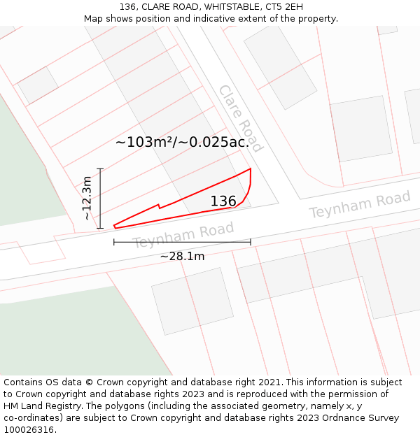 136, CLARE ROAD, WHITSTABLE, CT5 2EH: Plot and title map