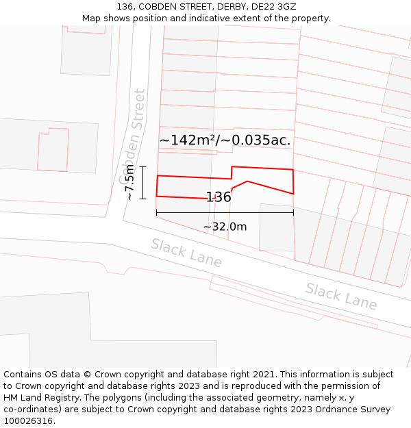 136, COBDEN STREET, DERBY, DE22 3GZ: Plot and title map