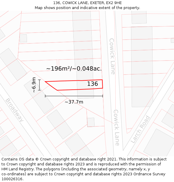 136, COWICK LANE, EXETER, EX2 9HE: Plot and title map