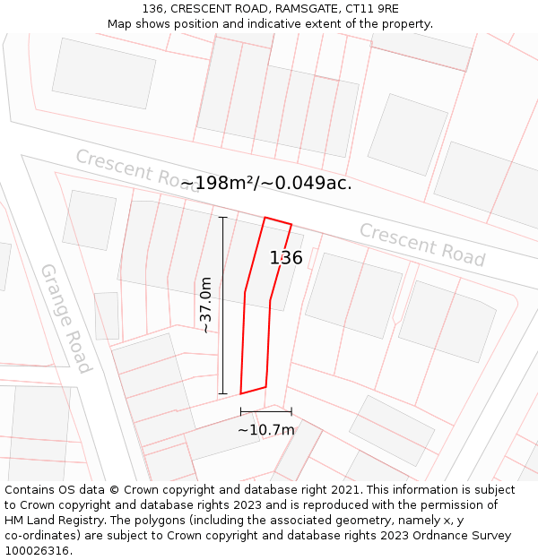 136, CRESCENT ROAD, RAMSGATE, CT11 9RE: Plot and title map