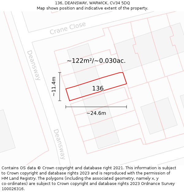 136, DEANSWAY, WARWICK, CV34 5DQ: Plot and title map