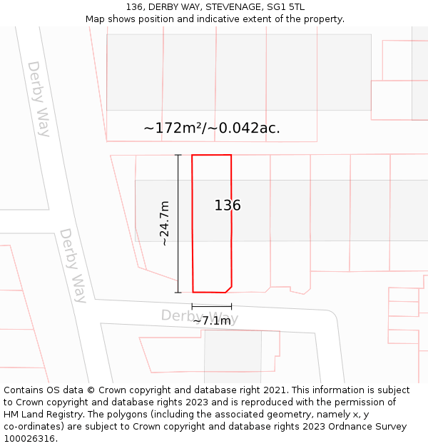 136, DERBY WAY, STEVENAGE, SG1 5TL: Plot and title map