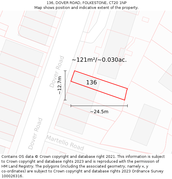 136, DOVER ROAD, FOLKESTONE, CT20 1NP: Plot and title map