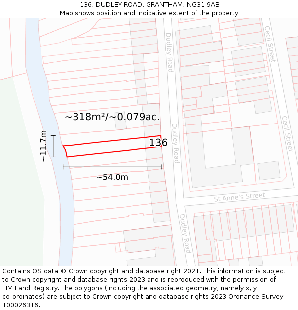 136, DUDLEY ROAD, GRANTHAM, NG31 9AB: Plot and title map