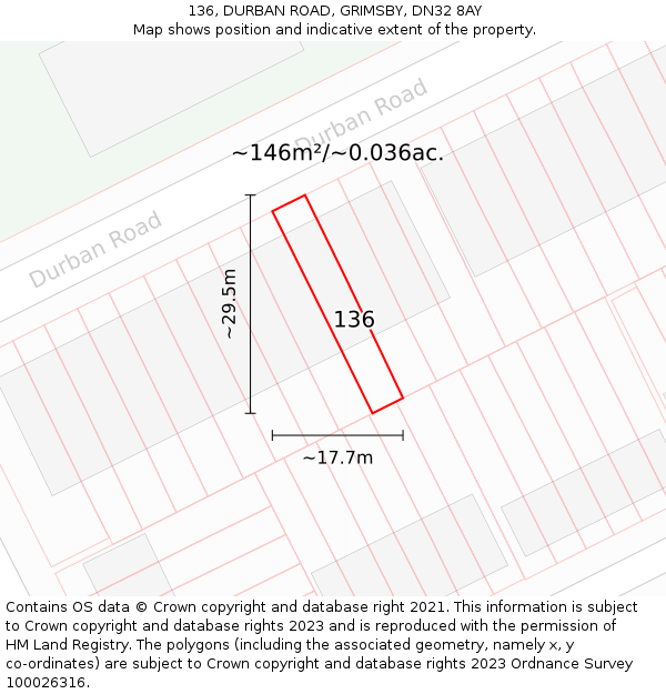 136, DURBAN ROAD, GRIMSBY, DN32 8AY: Plot and title map