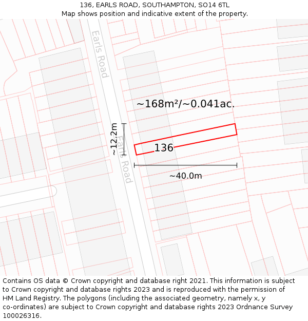 136, EARLS ROAD, SOUTHAMPTON, SO14 6TL: Plot and title map