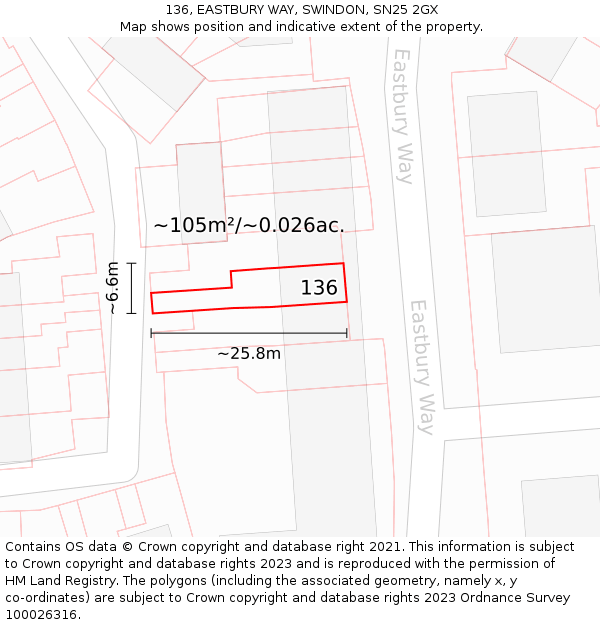 136, EASTBURY WAY, SWINDON, SN25 2GX: Plot and title map