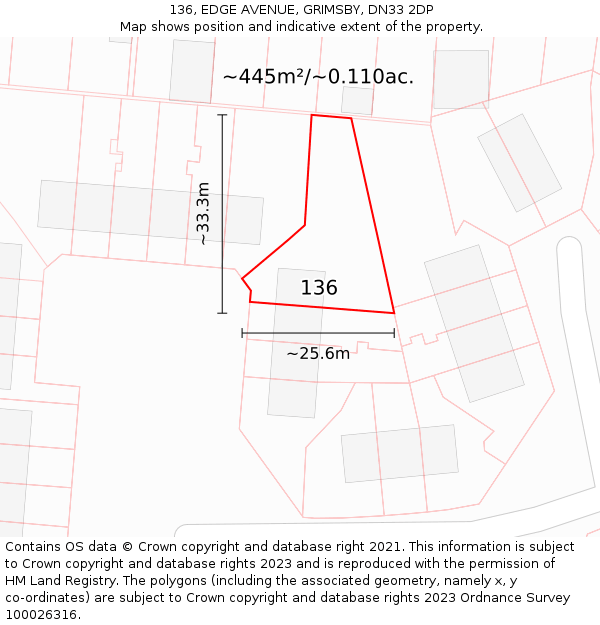136, EDGE AVENUE, GRIMSBY, DN33 2DP: Plot and title map