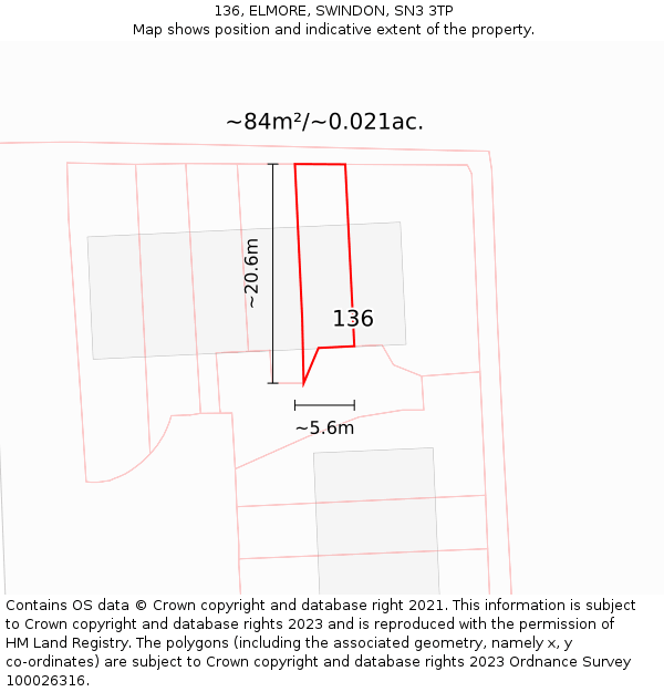 136, ELMORE, SWINDON, SN3 3TP: Plot and title map