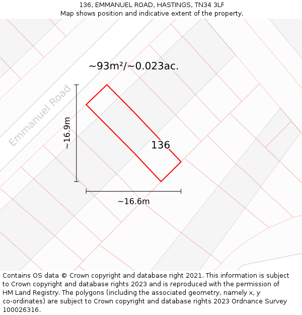 136, EMMANUEL ROAD, HASTINGS, TN34 3LF: Plot and title map