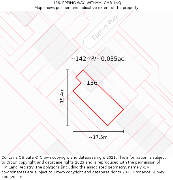 136, EPPING WAY, WITHAM, CM8 1NQ: Plot and title map