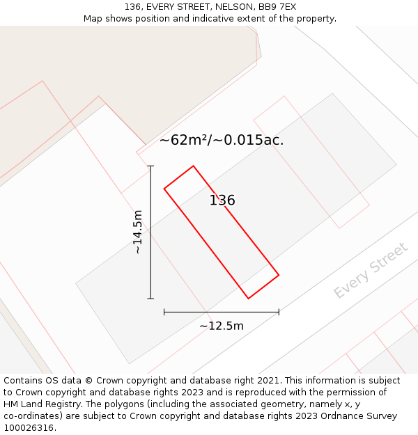 136, EVERY STREET, NELSON, BB9 7EX: Plot and title map