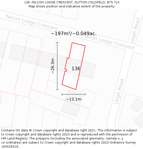 136, FALCON LODGE CRESCENT, SUTTON COLDFIELD, B75 7LX: Plot and title map