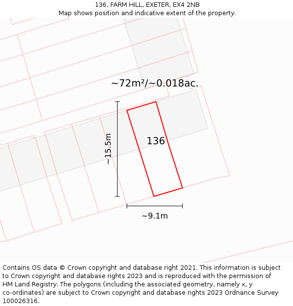 136, FARM HILL, EXETER, EX4 2NB: Plot and title map