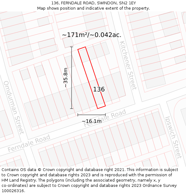 136, FERNDALE ROAD, SWINDON, SN2 1EY: Plot and title map