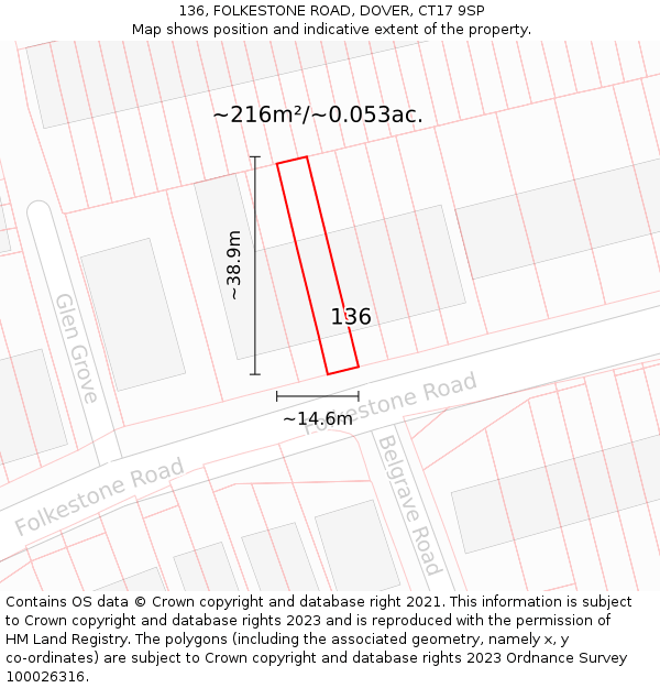 136, FOLKESTONE ROAD, DOVER, CT17 9SP: Plot and title map