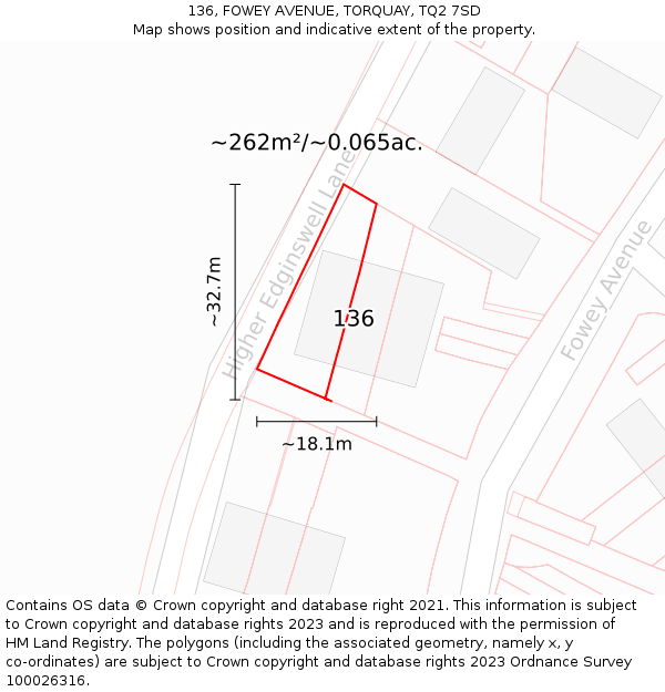 136, FOWEY AVENUE, TORQUAY, TQ2 7SD: Plot and title map