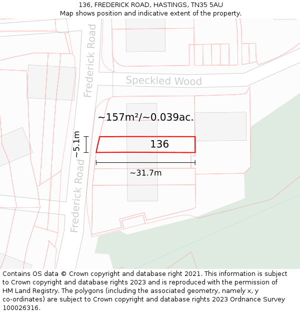 136, FREDERICK ROAD, HASTINGS, TN35 5AU: Plot and title map