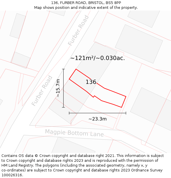 136, FURBER ROAD, BRISTOL, BS5 8PP: Plot and title map