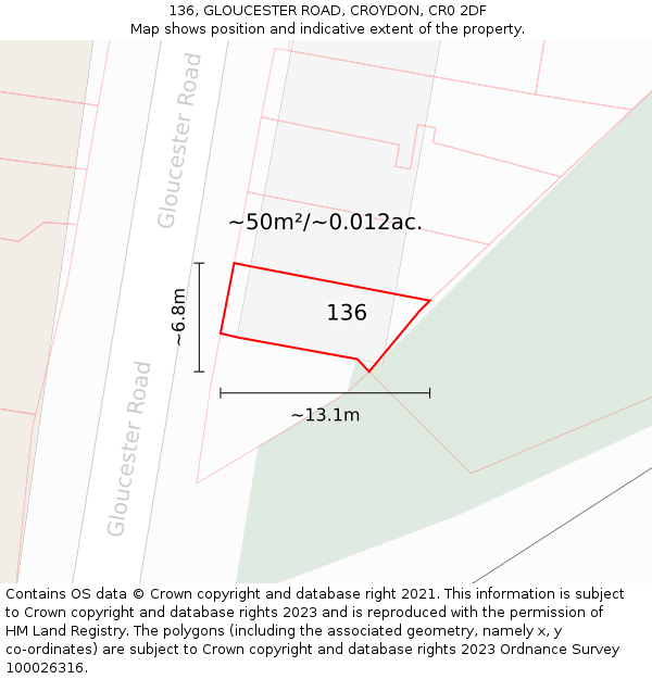 136, GLOUCESTER ROAD, CROYDON, CR0 2DF: Plot and title map