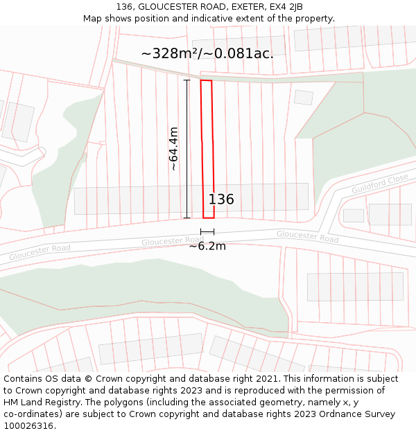 136, GLOUCESTER ROAD, EXETER, EX4 2JB: Plot and title map