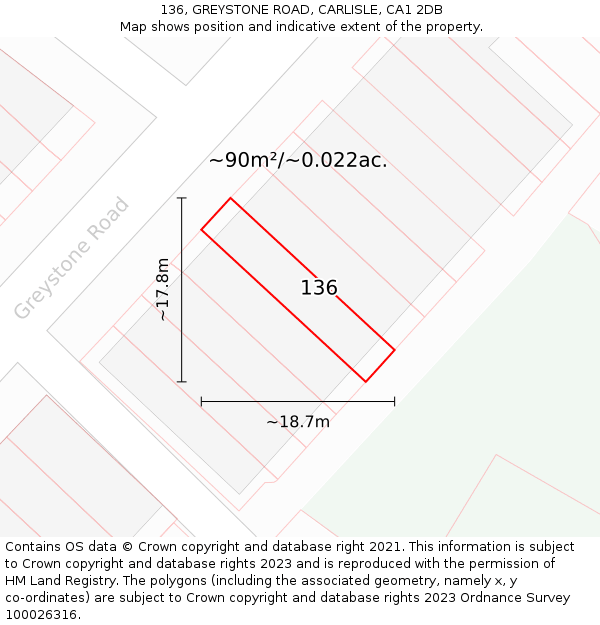 136, GREYSTONE ROAD, CARLISLE, CA1 2DB: Plot and title map