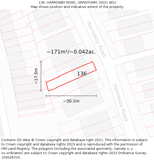 136, HARROWBY ROAD, GRANTHAM, NG31 9DU: Plot and title map