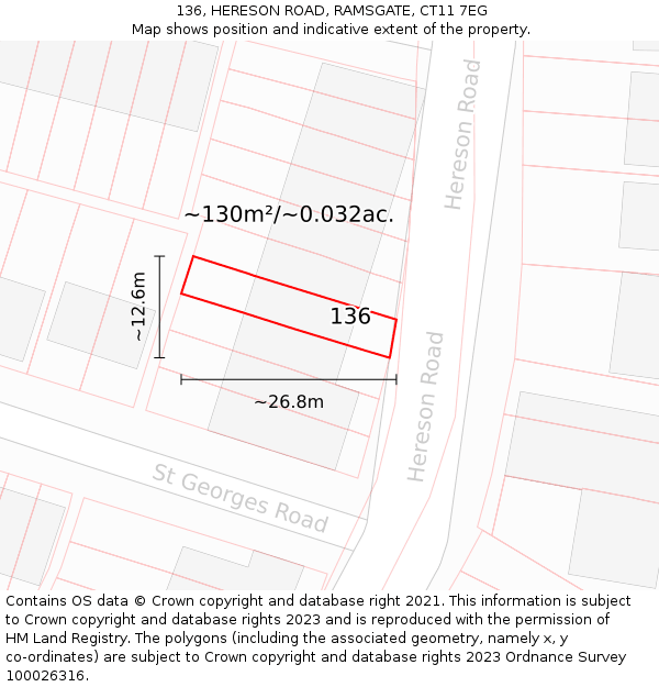 136, HERESON ROAD, RAMSGATE, CT11 7EG: Plot and title map