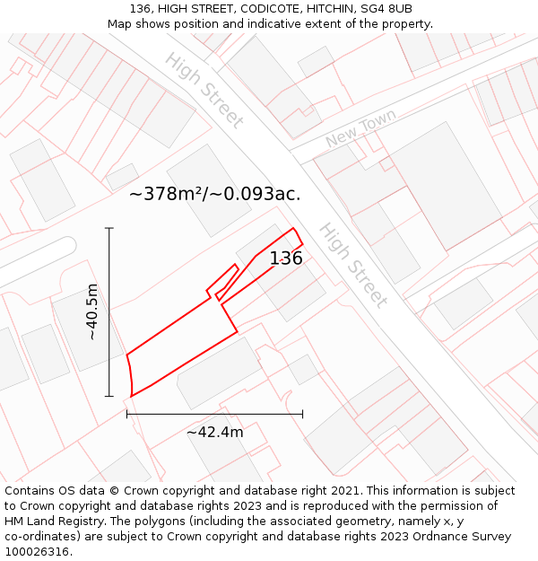 136, HIGH STREET, CODICOTE, HITCHIN, SG4 8UB: Plot and title map
