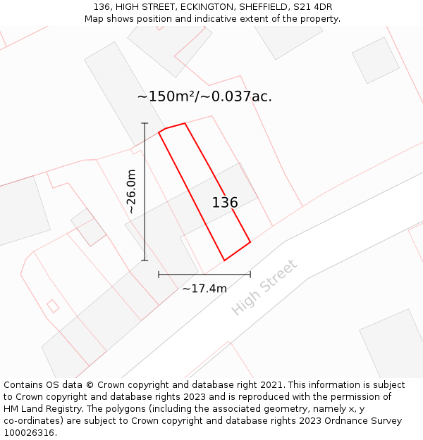 136, HIGH STREET, ECKINGTON, SHEFFIELD, S21 4DR: Plot and title map