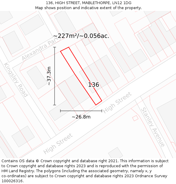 136, HIGH STREET, MABLETHORPE, LN12 1DG: Plot and title map