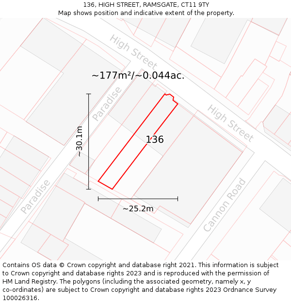 136, HIGH STREET, RAMSGATE, CT11 9TY: Plot and title map