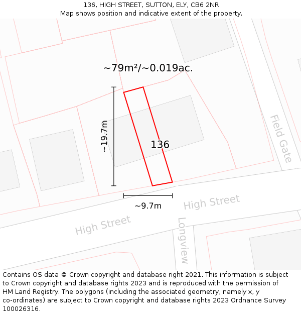 136, HIGH STREET, SUTTON, ELY, CB6 2NR: Plot and title map
