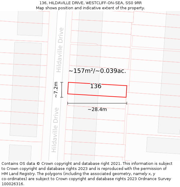 136, HILDAVILLE DRIVE, WESTCLIFF-ON-SEA, SS0 9RR: Plot and title map