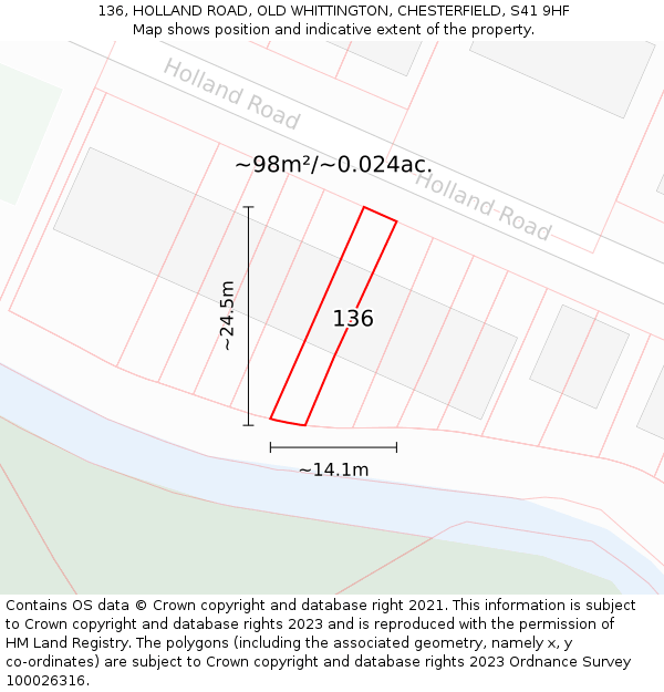 136, HOLLAND ROAD, OLD WHITTINGTON, CHESTERFIELD, S41 9HF: Plot and title map