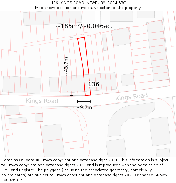 136, KINGS ROAD, NEWBURY, RG14 5RG: Plot and title map
