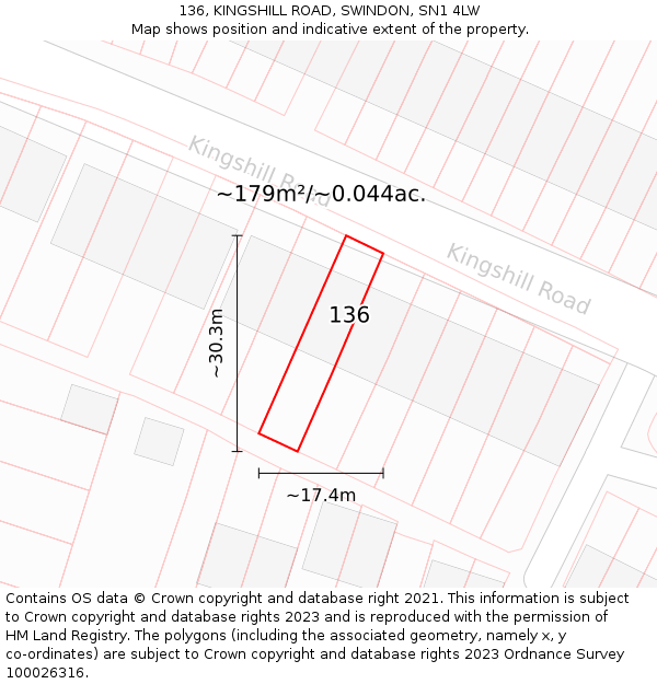 136, KINGSHILL ROAD, SWINDON, SN1 4LW: Plot and title map