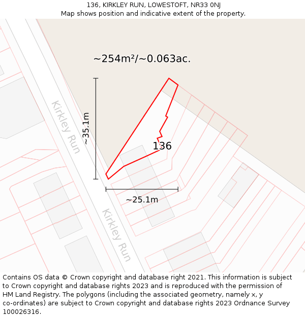 136, KIRKLEY RUN, LOWESTOFT, NR33 0NJ: Plot and title map